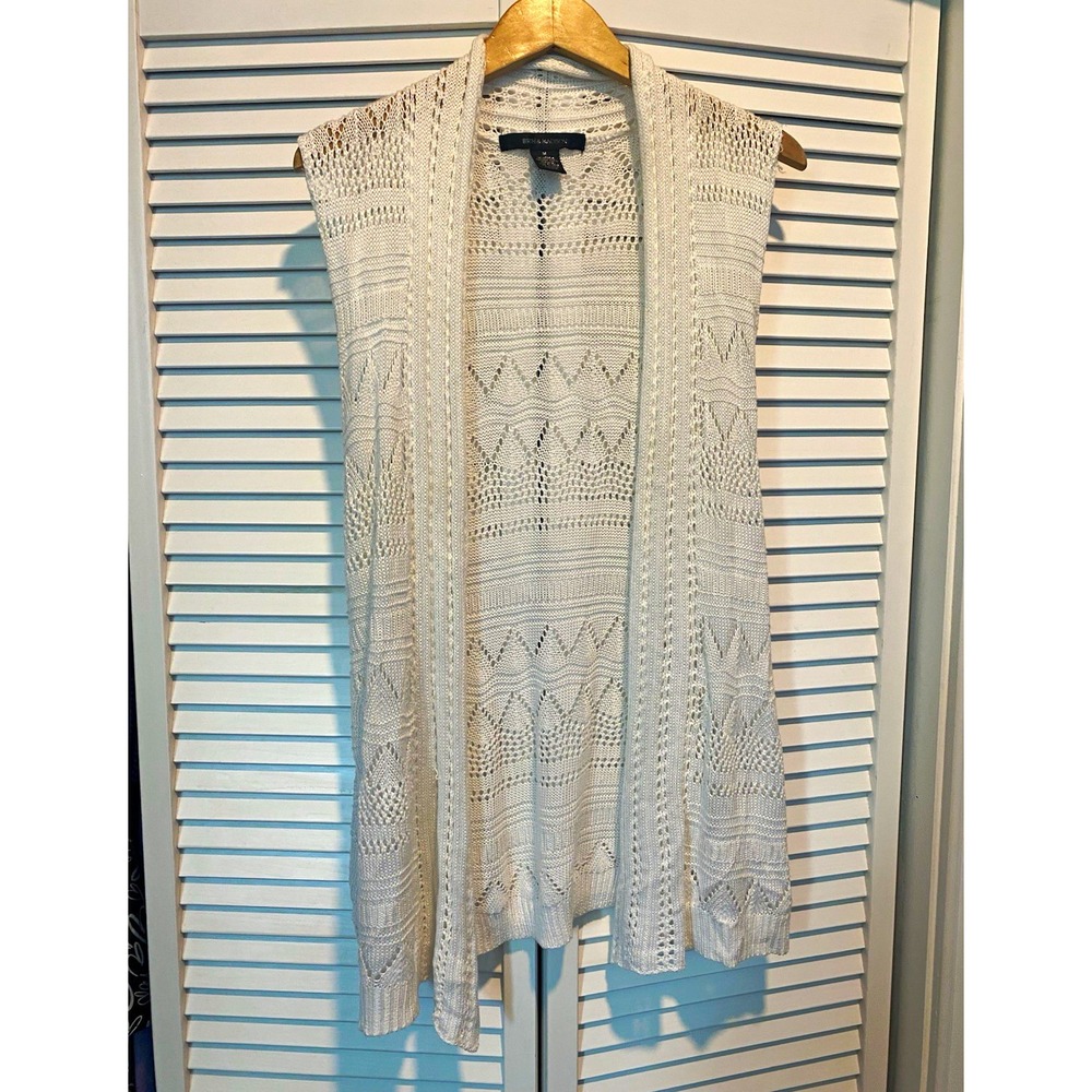 89th & Madison White Open-Knit Crochet Geometric Cardigan Sweater Vest M
